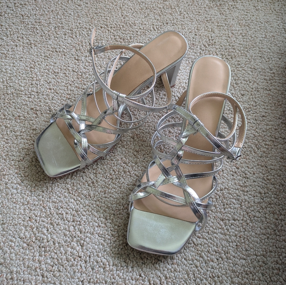 Chic Silver Strappy Heels